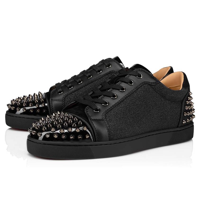 Men's Christian Louboutin Seavaste 2 Creative Leather Low Top Sneakers - Black/Silver [6305-987]